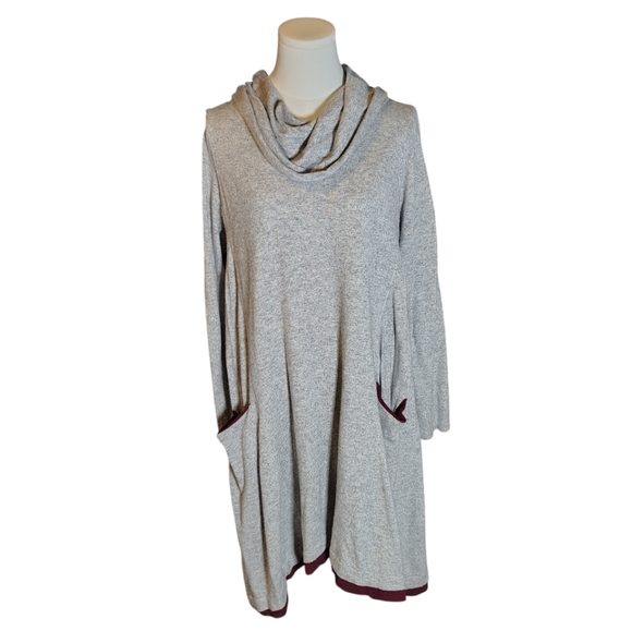 Anthropologie Dresses & Skirts - Anthropologie Sparrow Cashmere Lambswool Gray Red Cowl Sweater Dress Size Medium